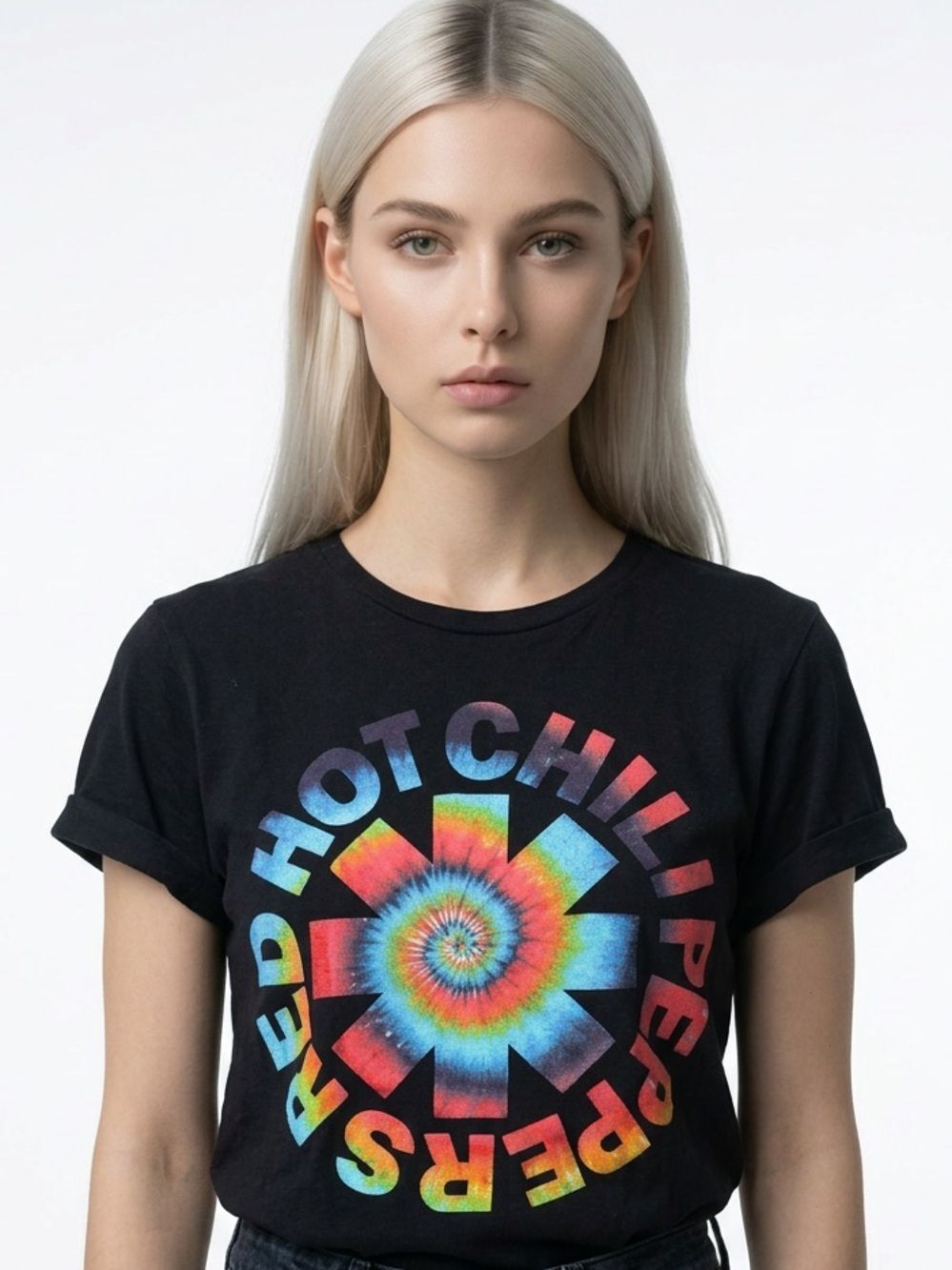 RED HOT CHILI PEPPERS |āBlack Short Sleeve Tie Dye Graphic Tee Ladies Size Large